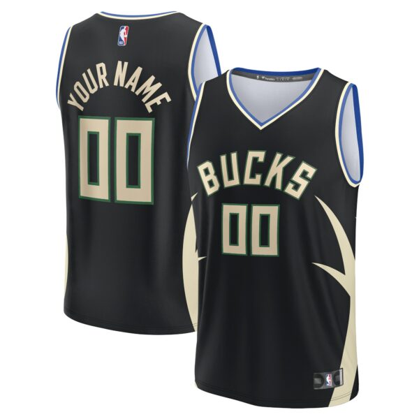 Milwaukee Bucks Fanatics Custom Fast Break Jersey - Statement Edition - Black - Image 2