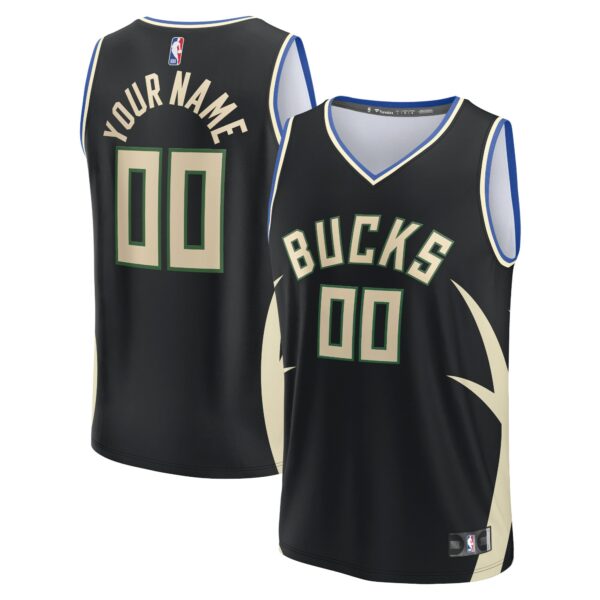 Milwaukee Bucks Fanatics Youth Fast Break Custom Jersey - Black - Statement Edition - Image 2