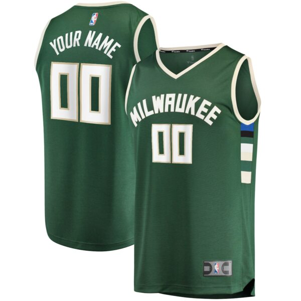 Milwaukee Bucks Fanatics Youth Fast Break Custom Replica Jersey Hunter Green - Icon Edition - Image 2