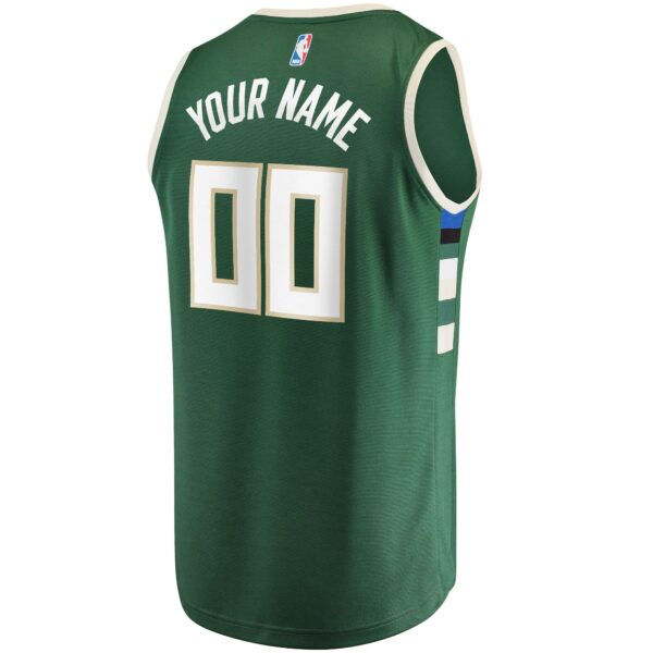 Milwaukee Bucks Fanatics Youth Fast Break Custom Replica Jersey Hunter Green - Icon Edition - Image 4