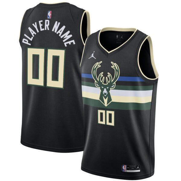Milwaukee Bucks Jordan Brand Swingman Custom Jersey - Statement Edition - Black - Image 2
