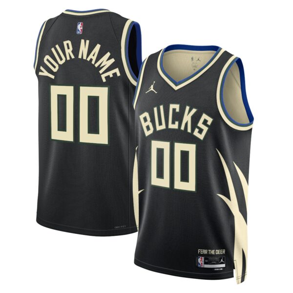 Milwaukee Bucks Jordan Brand Unisex 2022/23 Swingman Custom Jersey - Statement Edition - Black - Image 2