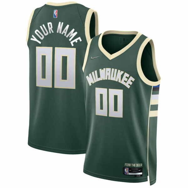 Milwaukee Bucks Nike 2021/22 Diamond Swingman Custom Jersey - Icon Edition - Hunter Green - Image 2