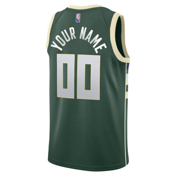 Milwaukee Bucks Nike 2021/22 Diamond Swingman Custom Jersey - Icon Edition - Hunter Green - Image 4