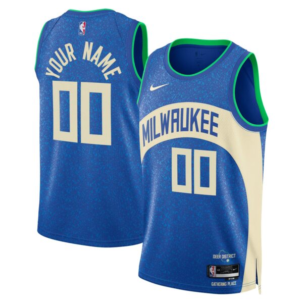 Milwaukee Bucks Nike Unisex 2023/24 Custom Swingman Jersey - Royal - City Edition - Image 2