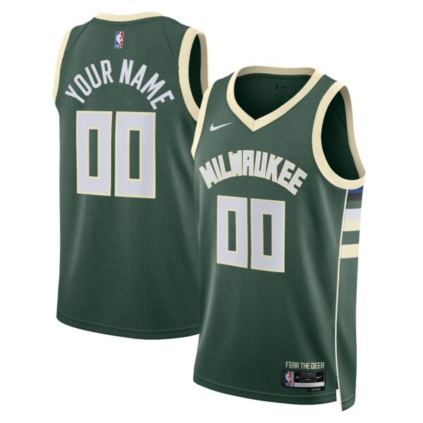 Milwaukee Bucks Nike Unisex Swingman Custom Jersey Hunter Green - Icon Edition - Image 2