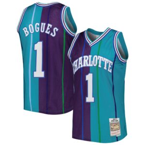 Muggsy Bogues Charlotte Hornets Mitchell & Ness Hardwood Classics 1992/93 Split Swingman Jersey - Teal/Purple