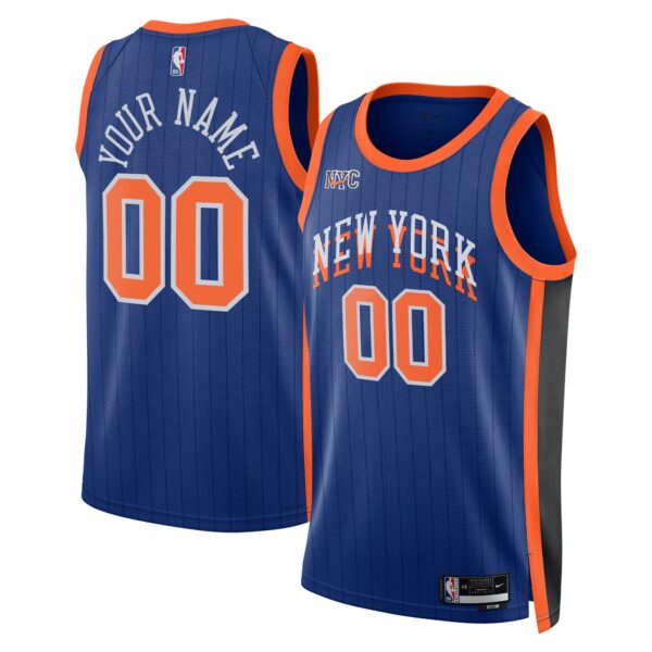 New York Knicks Nike Unisex 2023/24 Custom Swingman Jersey - Blue - City Edition - Image 2