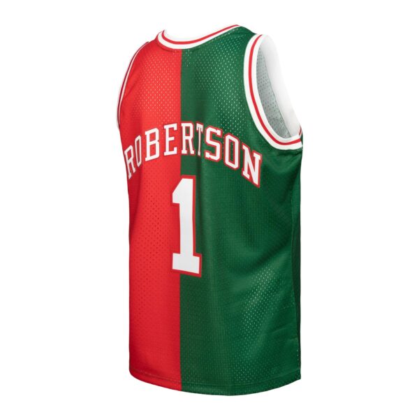 Oscar Robertson Milwaukee Bucks Mitchell & Ness Hardwood Classics 1971/72 Split Swingman Jersey - Green/Red - Image 4