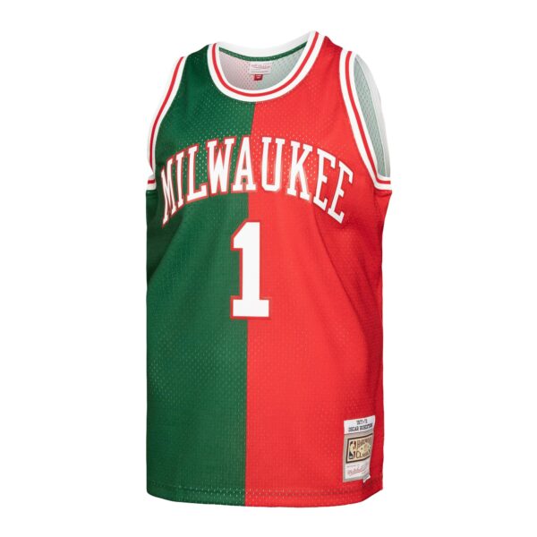 Oscar Robertson Milwaukee Bucks Mitchell & Ness Hardwood Classics 1971/72 Split Swingman Jersey - Green/Red - Image 3