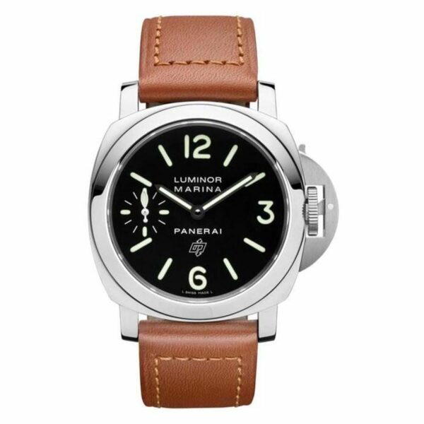 Panerai Luminor Marina PAM005 HWF SS Black Dial Brown Leather Strap 6497 Watch