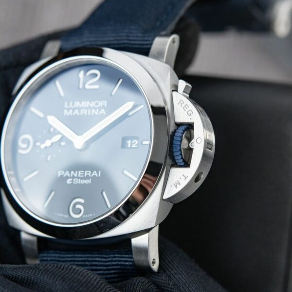 Panerai Luminor Marina PAM1157 W TTF SS Blue Dial Blue Nylon Strap P9010 Watch - Image 4