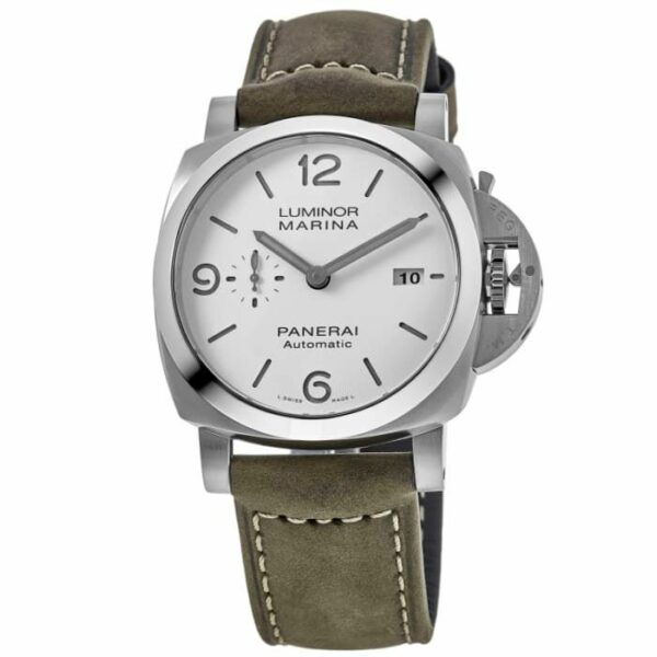 Panerai Luminor Marina PAM1314 TTF SS White Dial Green Leather Strap P9010 Watch - Image 2