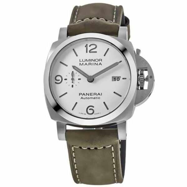 Panerai Luminor Marina PAM1314 TTF SS White Dial Green Leather Strap P9010 Watch