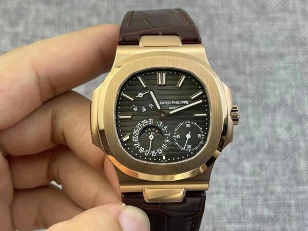 Patek Philippe Nautilus 5712 Moonphase Rose Gold Black Dial Watch - Image 2