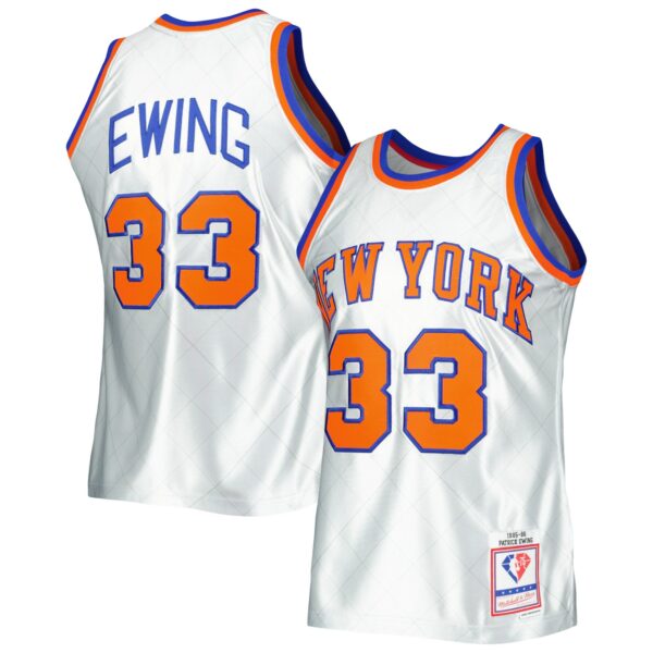 Patrick Ewing New York Knicks Mitchell & Ness 1985/86 Hardwood Classics 75th Anniversary Swingman Jersey - Platinum - Image 2
