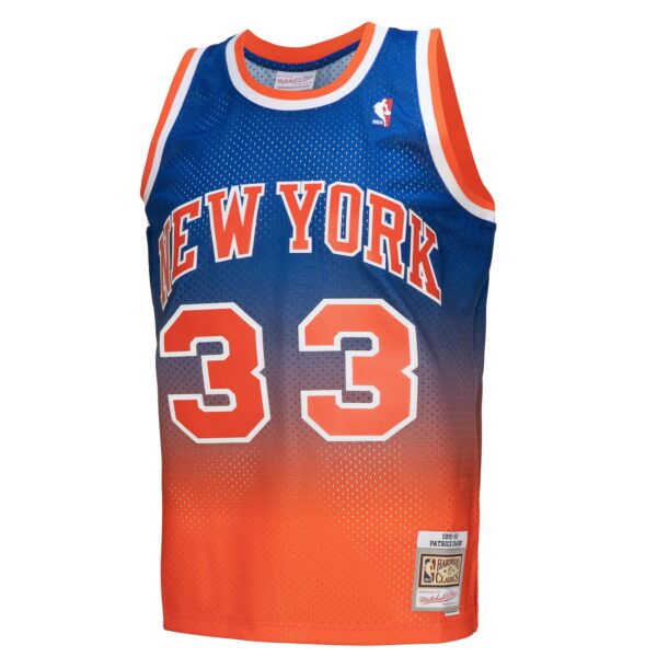 Patrick Ewing New York Knicks Mitchell & Ness 1991/92 Hardwood Classics Fadeaway Swingman Player Jersey - Orange/Royal - Image 3