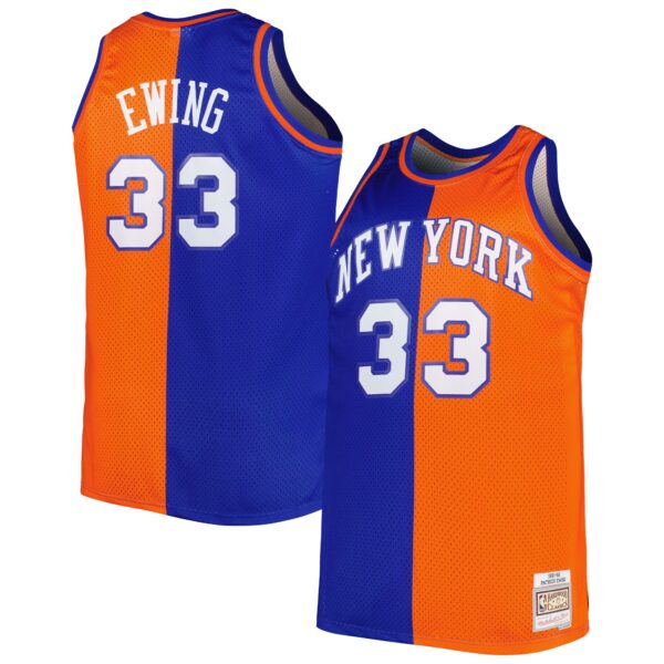 Patrick Ewing New York Knicks Mitchell & Ness Big & Tall Hardwood Classics 1991/92 Split Swingman Jersey - Blue/Orange - Image 2