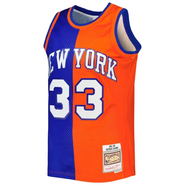 Patrick Ewing New York Knicks Mitchell & Ness Hardwood Classics 1991/92 Split Swingman Jersey - Blue/Orange - Image 3