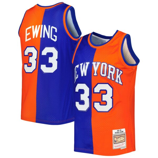Patrick Ewing New York Knicks Mitchell & Ness Hardwood Classics 1991/92 Split Swingman Jersey - Blue/Orange - Image 2