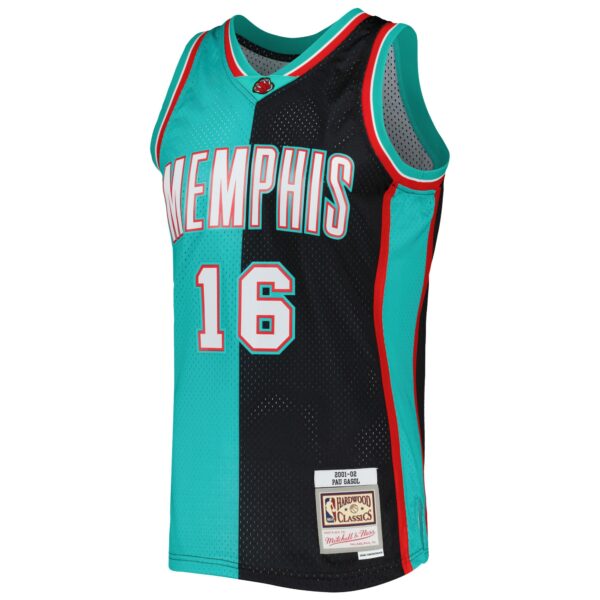 Pau Gasol Memphis Grizzlies Mitchell & Ness Hardwood Classics 2001/02 Split Swingman Jersey - Black/Turquoise - Image 3