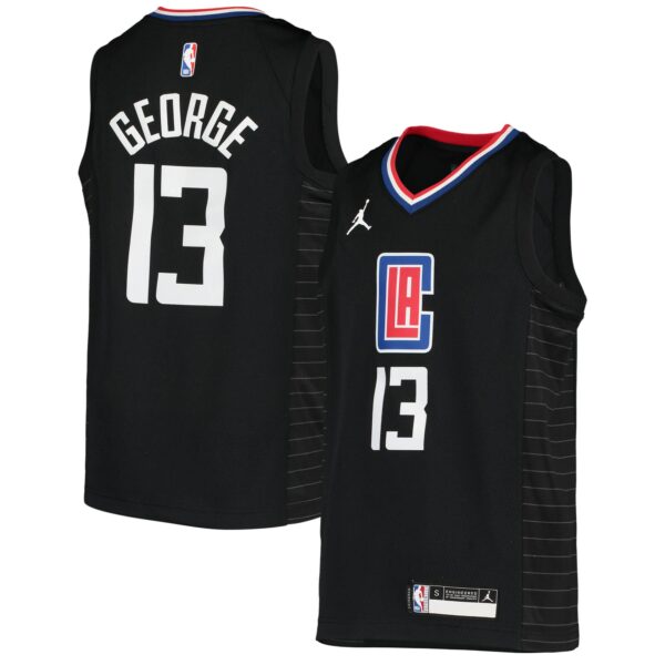 Paul George LA Clippers Jordan Brand Youth 2020/21 Swingman Player Jersey - Black - Statement Edition - Image 2