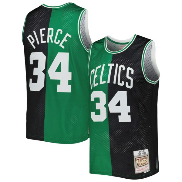 Paul Pierce Boston Celtics Mitchell & Ness Hardwood Classics 2007/08 Split Swingman Jersey - Black/Kelly Green - Image 2