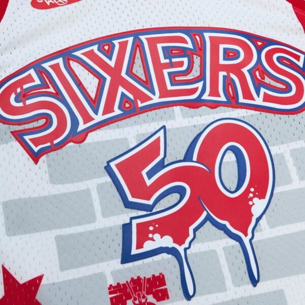 Philadelphia 76ers Mitchell & Ness x Tats Cru Hardwood Classics Fashion Jersey - White - Image 5