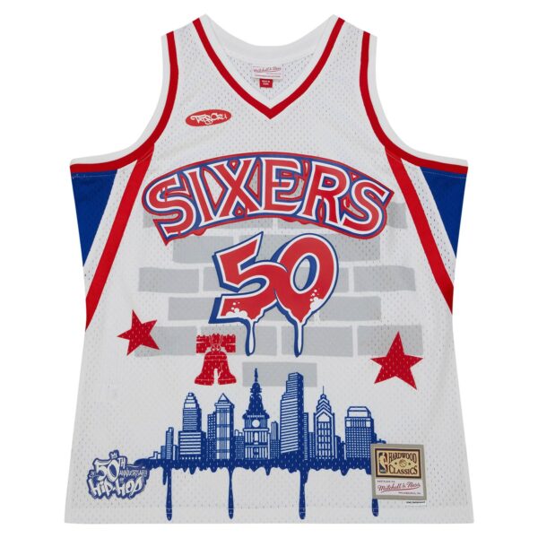 Philadelphia 76ers Mitchell & Ness x Tats Cru Hardwood Classics Fashion Jersey - White - Image 3