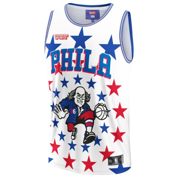 Philadelphia 76ers NBA & KidSuper Studios by Fanatics Unisex Hometown Jersey - White - Image 3