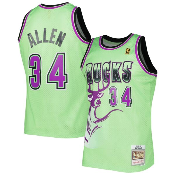Ray Allen Milwaukee Bucks Mitchell & Ness 1996-97 Hardwood Classics Reload 3.0 Swingman Jersey - Green - Image 2