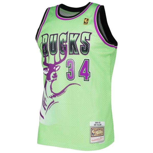 Ray Allen Milwaukee Bucks Mitchell & Ness 1996-97 Hardwood Classics Reload 3.0 Swingman Jersey - Green - Image 3