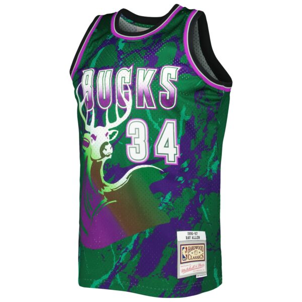 Ray Allen Milwaukee Bucks Mitchell & Ness 1996/97 Hardwood Classics Marble Swingman Jersey - Green - Image 3