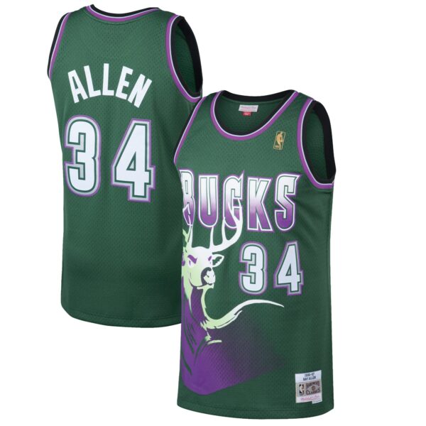 Ray Allen Milwaukee Bucks Mitchell & Ness 1996/97 Hardwood Classics Swingman Jersey - Kelly Green - Image 2