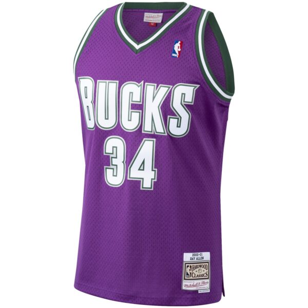 Ray Allen Milwaukee Bucks Mitchell & Ness 2000/01 Hardwood Classics Swingman Jersey - Purple - Image 3
