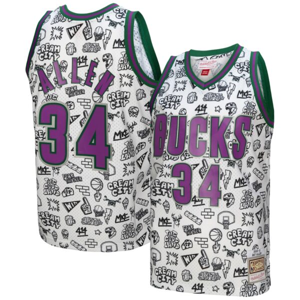 Ray Allen Milwaukee Bucks Mitchell & Ness 2000/01 Swingman Jersey - White - Image 2