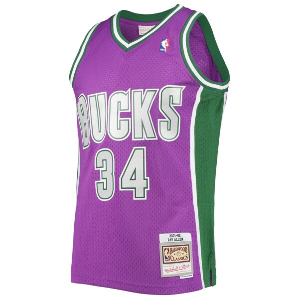 Ray Allen Milwaukee Bucks Mitchell & Ness 2001/02 Hardwood Classics Swingman Jersey - Purple - Image 3