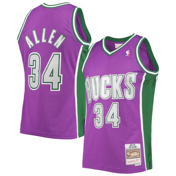 Ray Allen Milwaukee Bucks Mitchell & Ness 2001/02 Hardwood Classics Swingman Jersey - Purple - Image 2