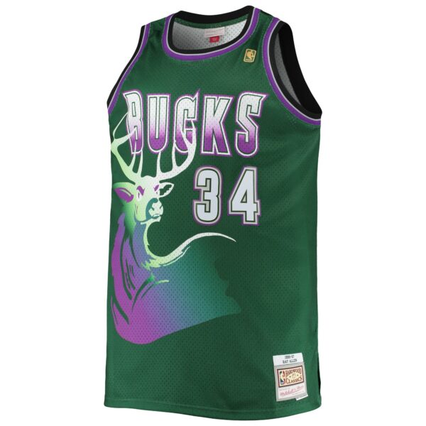 Ray Allen Milwaukee Bucks Mitchell & Ness Big & Tall 1996/97 Hardwood Classics Swingman Jersey - Hunter Green - Image 3