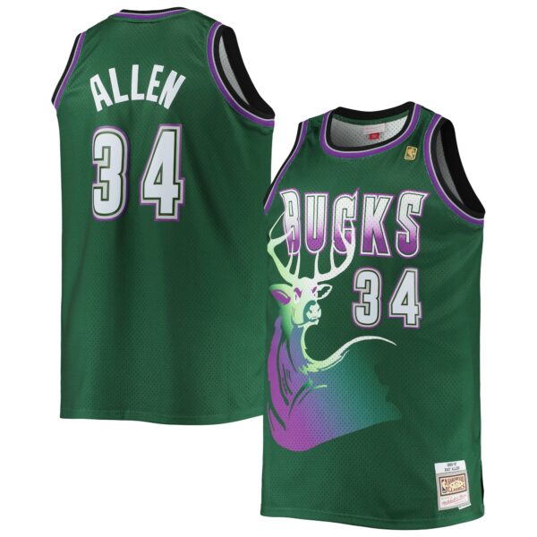 Ray Allen Milwaukee Bucks Mitchell & Ness Big & Tall 1996/97 Hardwood Classics Swingman Jersey - Hunter Green - Image 2