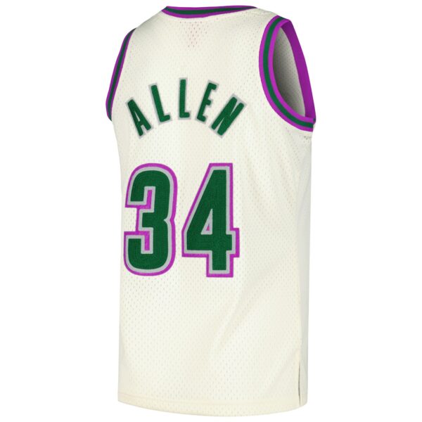 Ray Allen Milwaukee Bucks Mitchell & Ness Chainstitch Swingman Jersey - Cream - Image 4