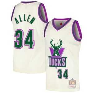 Ray Allen Milwaukee Bucks Mitchell & Ness Chainstitch Swingman Jersey - Cream