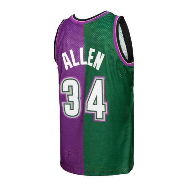 Ray Allen Milwaukee Bucks Mitchell & Ness Hardwood Classics 1996/97 Split Swingman Jersey - Green/Purple - Image 4