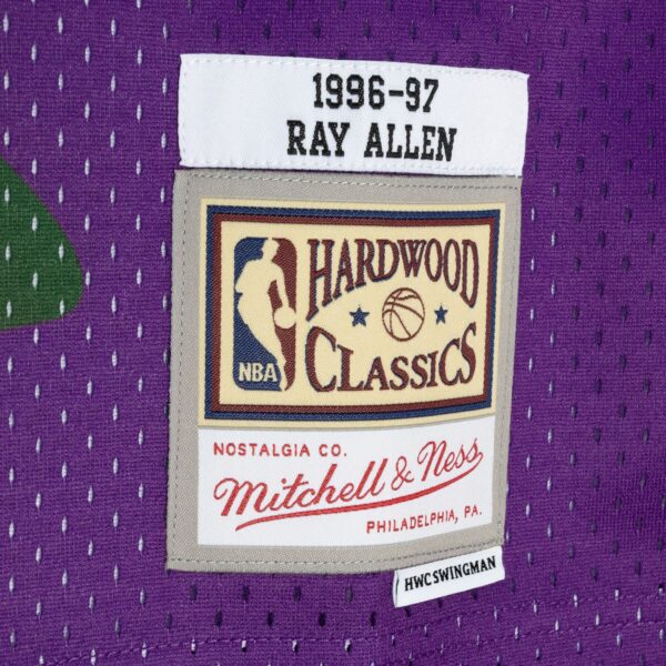 Ray Allen Milwaukee Bucks Mitchell & Ness Hardwood Classics 1996/97 Split Swingman Jersey - Green/Purple - Image 5