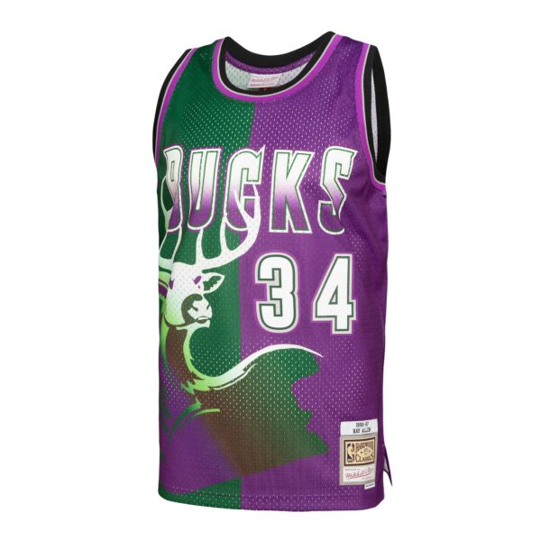 Ray Allen Milwaukee Bucks Mitchell & Ness Hardwood Classics 1996/97 Split Swingman Jersey - Green/Purple - Image 3