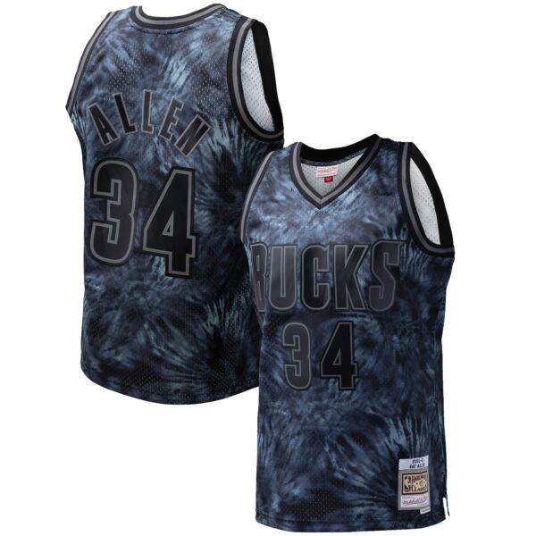 Ray Allen Milwaukee Bucks Mitchell & Ness Hardwood Classics 1996/97 Tie-Dye Swingman Jersey - Black - Image 2