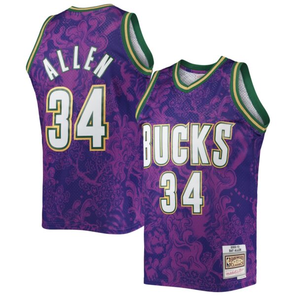Ray Allen Milwaukee Bucks Mitchell & Ness Hardwood Classics 2000/01 Lunar New Year Swingman Jersey - Purple - Image 2