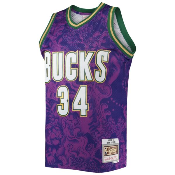 Ray Allen Milwaukee Bucks Mitchell & Ness Hardwood Classics 2000/01 Lunar New Year Swingman Jersey - Purple - Image 3