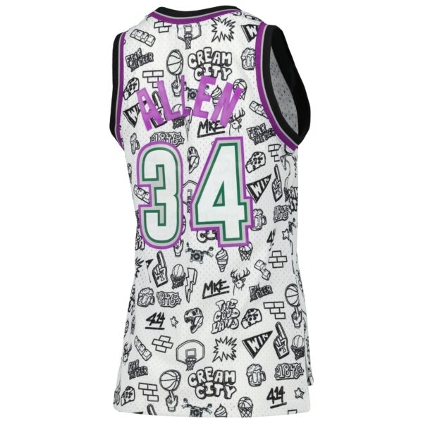 Ray Allen Milwaukee Bucks Mitchell & Ness Women's 1996 Doodle Swingman Jersey - White - Image 4