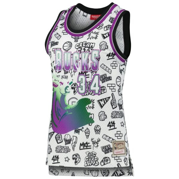 Ray Allen Milwaukee Bucks Mitchell & Ness Women's 1996 Doodle Swingman Jersey - White - Image 3